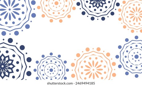 Vektorgrafik. Web-Banner, Poster, Cover, Splash-Bildschirm, Social Media, Hintergrund mit Kopierraum für Ihren Text. Perforierte helle Muster Papel Picado, Blumenmuster. In: National Hispanic Heritage Month. 