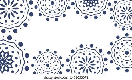 Vektorgrafik. Web-Banner, Poster, Cover, Splash-Bildschirm, Social Media, Hintergrund mit Kopierraum für Ihren Text. Perforierte helle Muster Papel Picado, Blumenmuster. In: National Hispanic Heritage Month.