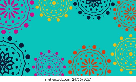 Vector. Web banner, poster, cover, splash screen, social media, backgraund with copy space for your text. Perforated bright patterns Papel Picado, floral pattern. National Hispanic Heritage Month. 