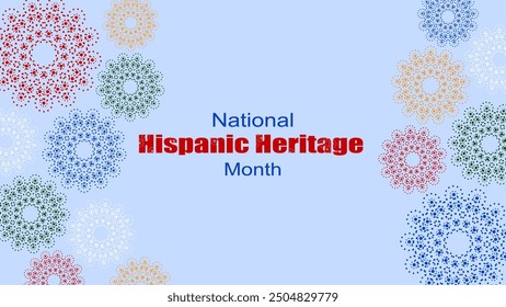 Vector. Web banner, poster, cover, splash screen, social media, backgraund with copy space for text. Perforated bright patterns Papel Picado, floral pattern. National Hispanic Heritage Month. 