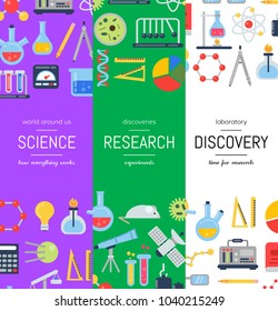 Vector web banner poster templates with flat style science icons illustration