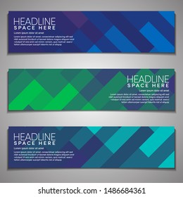 Vector Web Banner Set Colorful Mosaic Covers Design. Minimal Geometric Pattern Gradients Background Wallpaper Presentation.