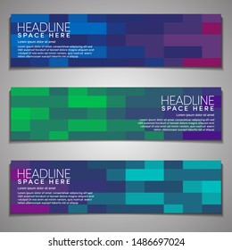 Vector Web Banner Set Colorful Mosaic Covers Design. Minimal Geometric Pattern Gradients Background Wallpaper Presentation.