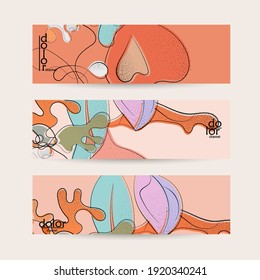 Vector web banner template. Abstract hand dawn fruit header. Grange textured flat design. Organic natural food artistic illustration. Cartoon calligraphic line logo with smooth curves.