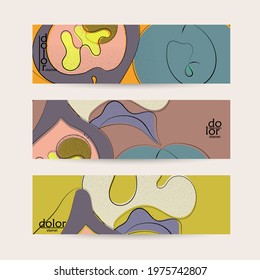 Vector web banner template. Abstract hand dawn fruit header. Grange textured flat design. Organic natural food artistic illustration. Cartoon calligraphic line logo with smooth curves.