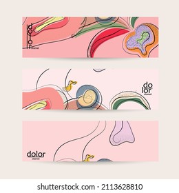 Vector web banner template. Abstract hand dawn fruit header. Grange textured flat design. Organic natural food artistic illustration. Cartoon calligraphic line logo with smooth curves.