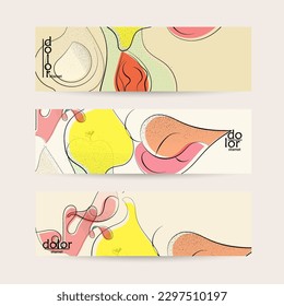 Vector web banner template. Abstract hand dawn fruit header. Grange textured flat design. Organic natural food artistic illustration. Cartoon calligraphic line logo with smooth curves.