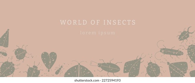 Vector web banner template with grunge insects shapes. Warm, natural, beige template.