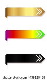 vector web banners, black gold and rainbow ribbon with arrow