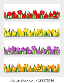 Vector web banners with colorful tulip flowers. 