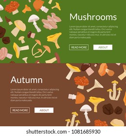 Vector web banners illustration with cartoon mushrooms