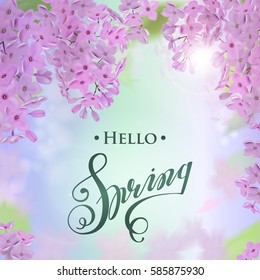 Vector web banners with purple, pink, blue and white lilac flowers.