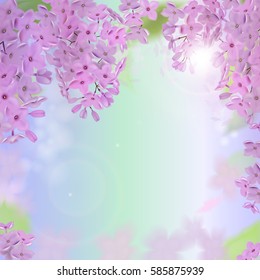 Vector web banners with purple, pink, blue and white lilac flowers.