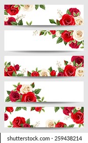 Vector web banners with red and white roses.