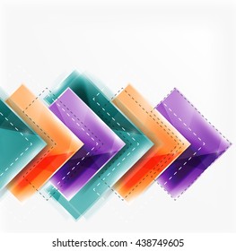 Folleto de vectores web, volante de Internet, papel pintado o diseño de carteles de portada. Estilo geométrico, formas de flecha brillante realistas y coloridas con espacio de copia. Banner de idea direccional