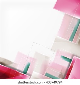 Vector web brochure, internet flyer, wallpaper or cover poster design. Geometric style, colorful realistic glossy arrow shapes with copyspace. Directional idea banner