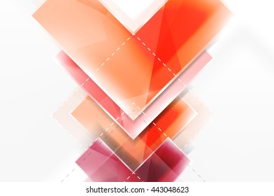 Vector web brochure, internet flyer, wallpaper or cover poster design. Geometric style, colorful realistic glossy arrow shapes with copyspace. Directional idea banner