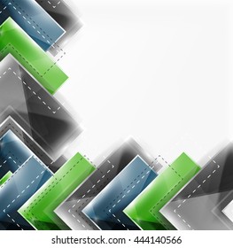 Vector web brochure, internet flyer, wallpaper or cover poster design. Geometric style, colorful realistic glossy arrow shapes with copyspace. Directional idea banner