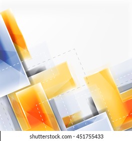 Vector web brochure, internet flyer, wallpaper or cover poster design. Geometric style, colorful realistic glossy arrow shapes with copyspace. Directional idea banner