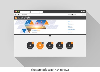 Vector web browser design with website 