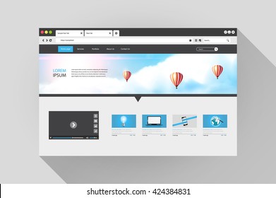 Vector web browser design with website 