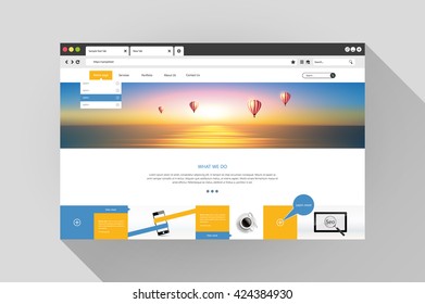 Vector web browser design with website 