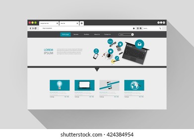 Vector web browser design with website 