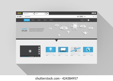 Vector web browser design with website 