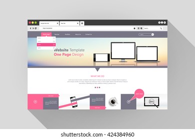 Vector web browser design with website 