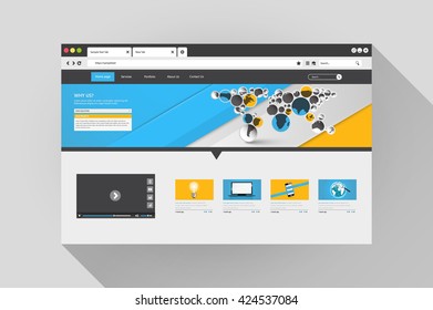 Vector web browser design with website 