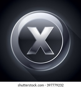 Vector web button, X icon, black gloss button, elements for you design project