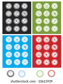 Vector web buttons with astrology signs in four colors.
