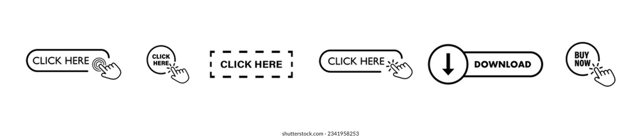 Vector Web Buttons - click here, buy now, download. Elements for website.