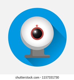Vector web camera icon on blue background. Flat image web camera icon with long shadow. Layers grouped for easy editing illustration. For your design.