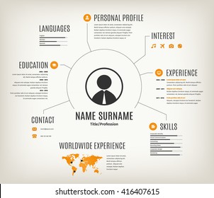 Vector web cv or resume template with world map.