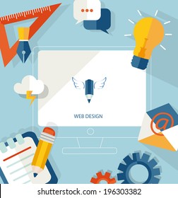 Vector web design bacrground - icons and illustrations in flat style.