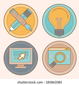 Vector web design and development emblems in flat style - graphic design and internet business icons