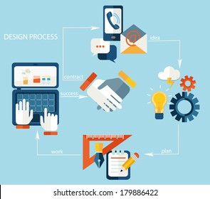 Vector web design process - icons and illustrations in flat style.