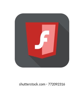 vector web development red shield sign - html5 styled badge with F letter shape. isolated icon