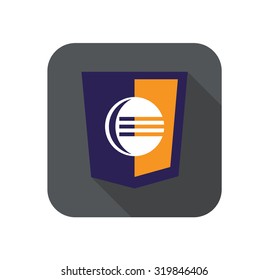 vector web development shield sign - code editor. isolated icon on white