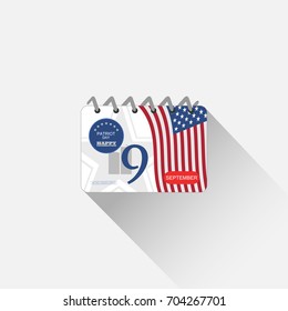 Vector web element of Patriot Day flip-flop calendar leaf with blue label, american flag on the white background.