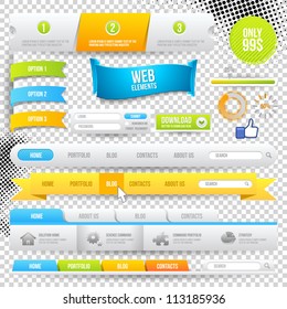 Vector Web Elements, Buttons and Labels. Site Navigation.