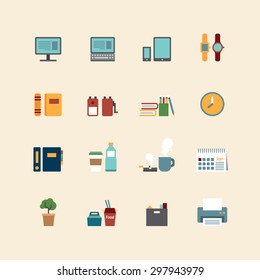 vector web flat icons set - business office tools collection of city design elements. 