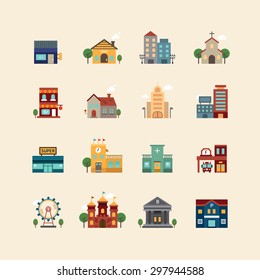 vector web flat icons set - buildings collection of city design elements. 