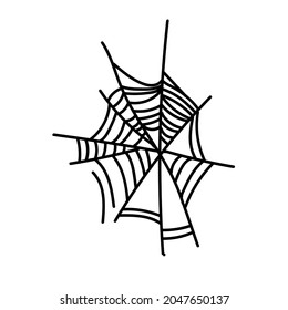 Vector web para Halloween con línea negra en el estilo doodle de fondo blanco. Festividad, horror, aterradora ilustración para todos los santos dibujados a mano. Diseños para invitaciones, medios sociales, afiches, tarjetas, empaque.
