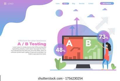 Vector Web Header Template Of A B Split Testing With Woman