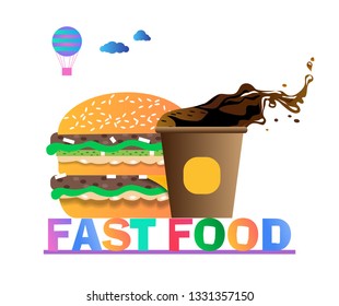 Vector web icon set big burger and a Cup of coffee