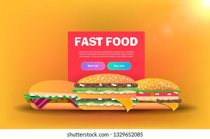 Vector web icons three big hamburger on yellow web banner