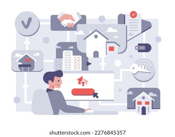 Ilustración web vectorial para una agencia inmobiliaria de estilo plano.