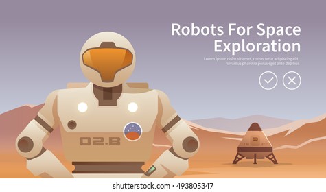 Vector web illustration. Robots for space.